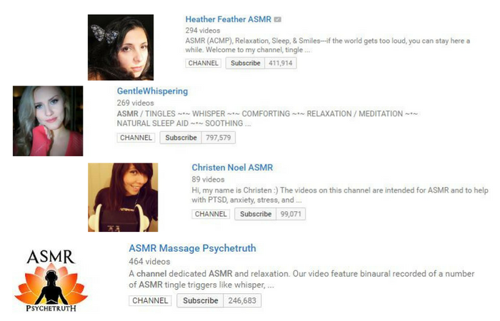 ASMR YouTube Channels description and subscribers