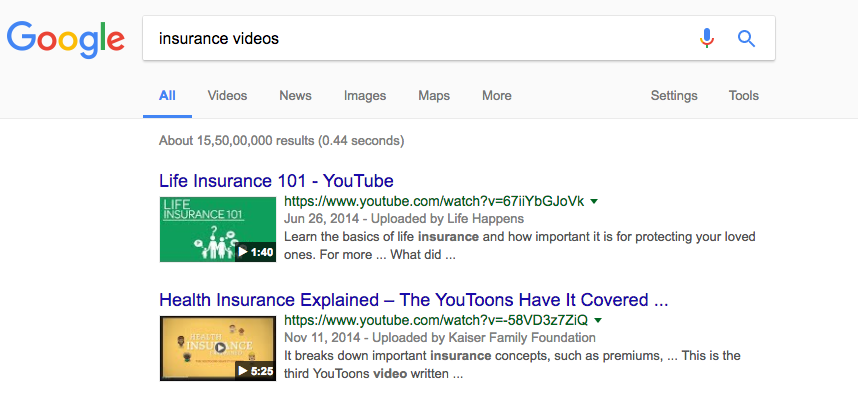 insurance videos while doing web search are all animated videos