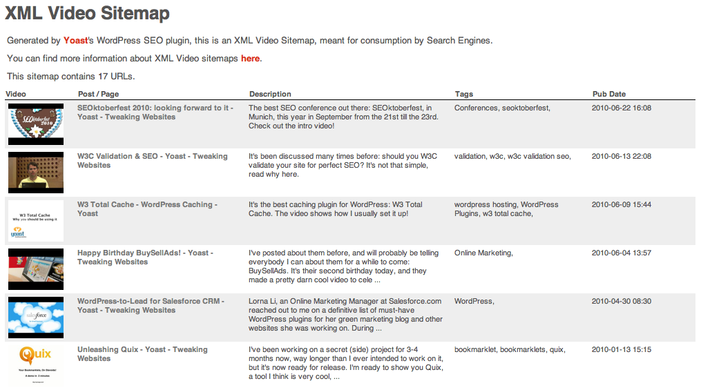 video sitemap