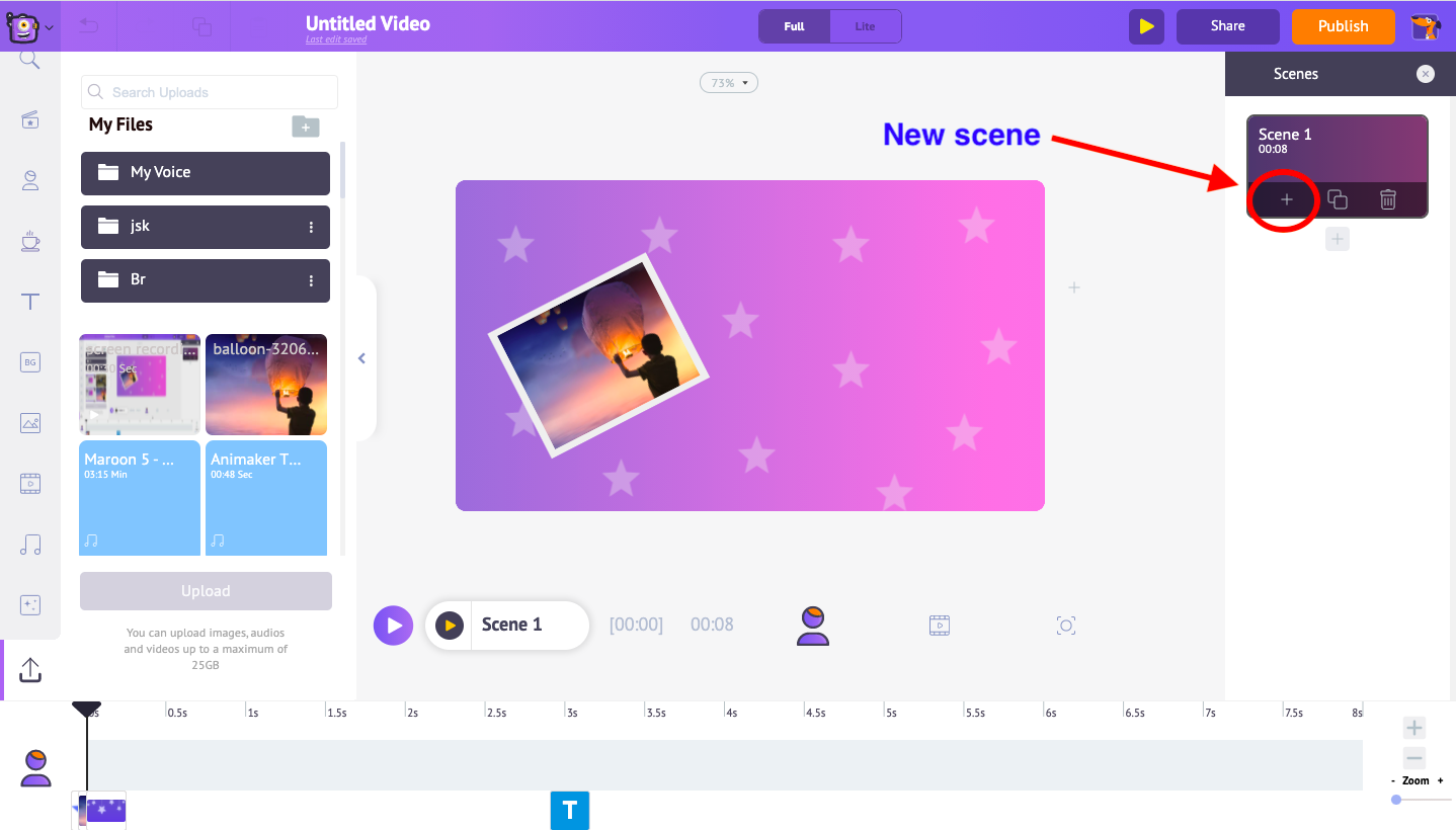 create new scene using ‘New scene’ icon