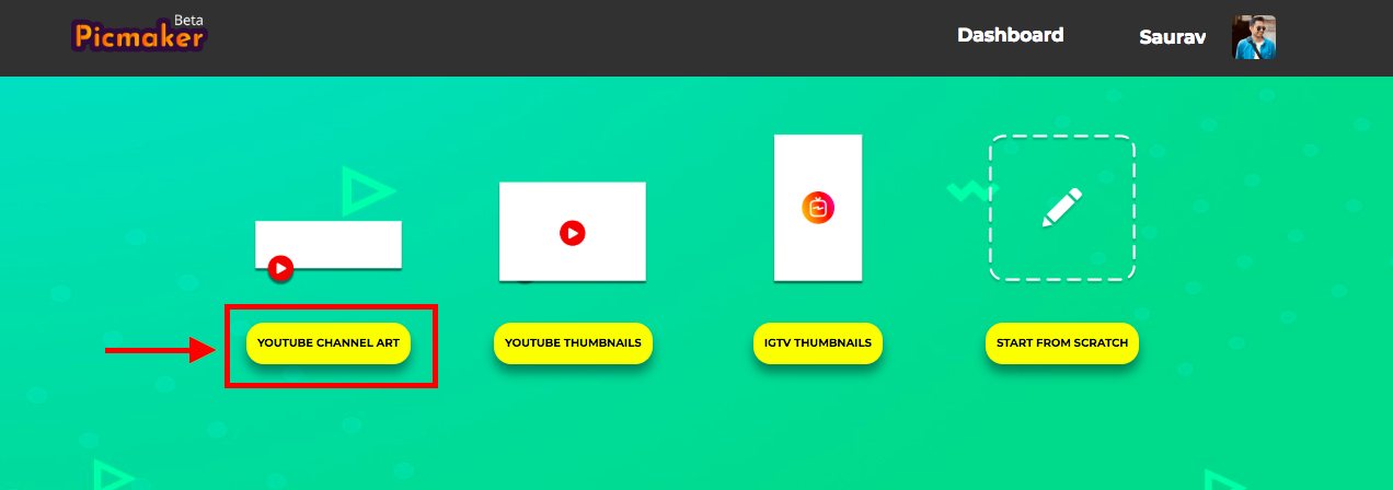 YouTube channel art option in Picmaker