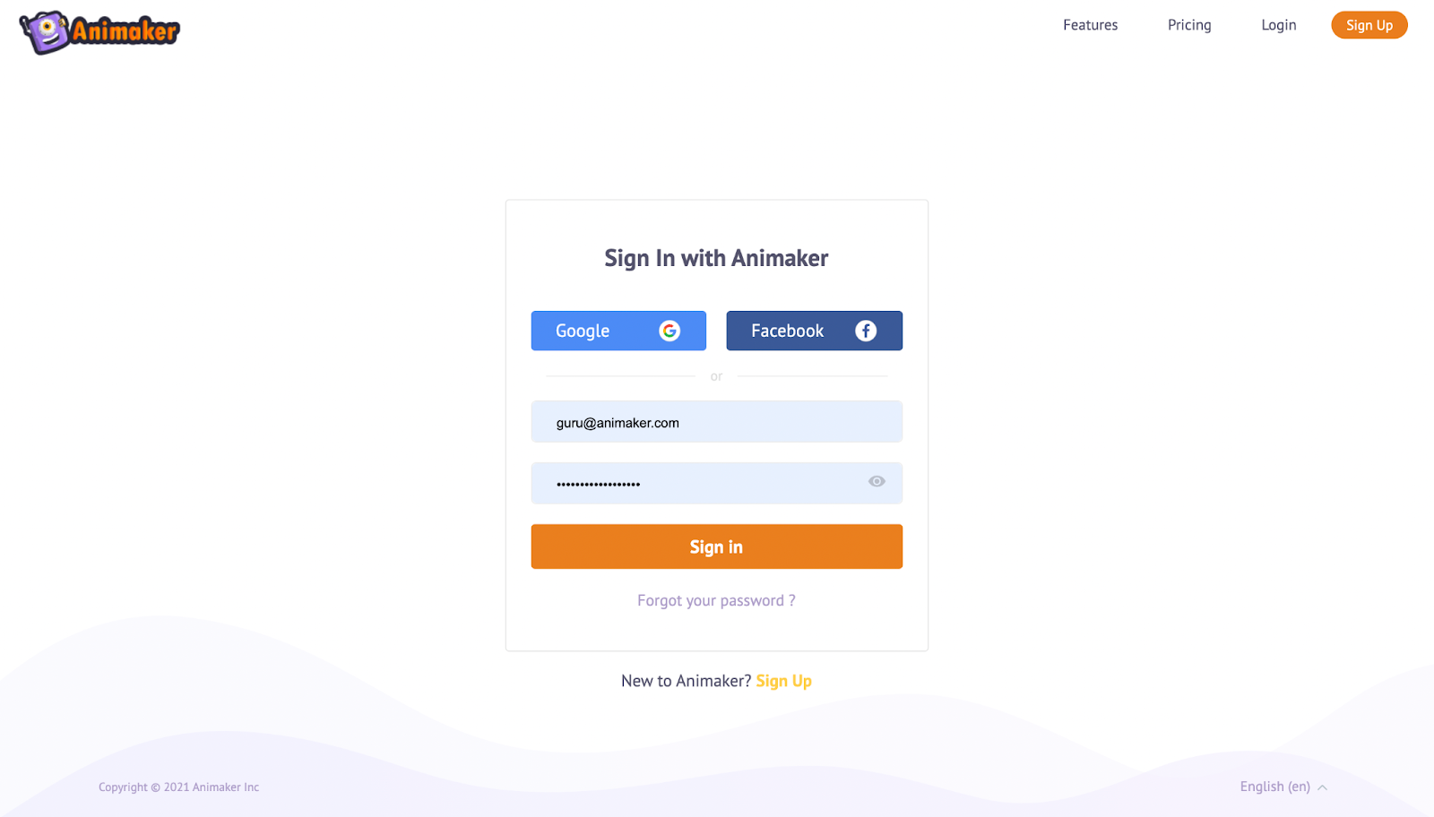 Animaker Sign Up Page