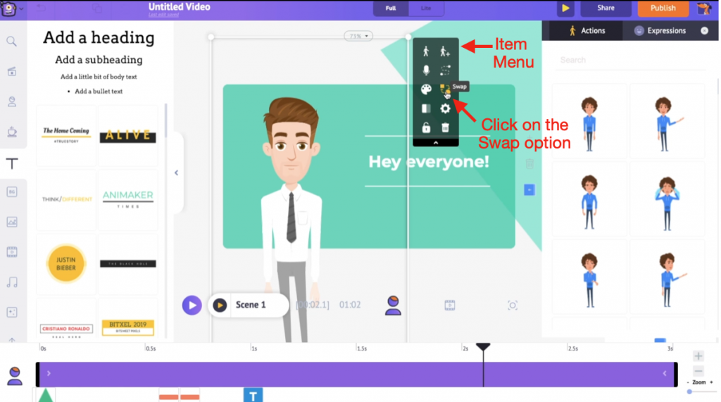 Selecting the swap option