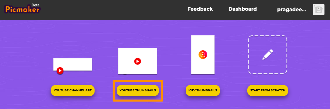 Select YouTube thumbnails from Picmaker app