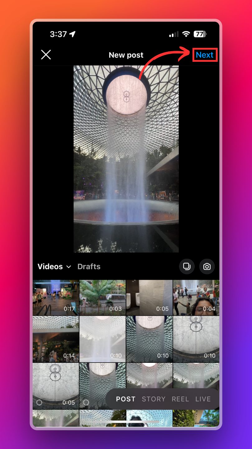 Next button camera roll