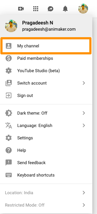 My channel menu option