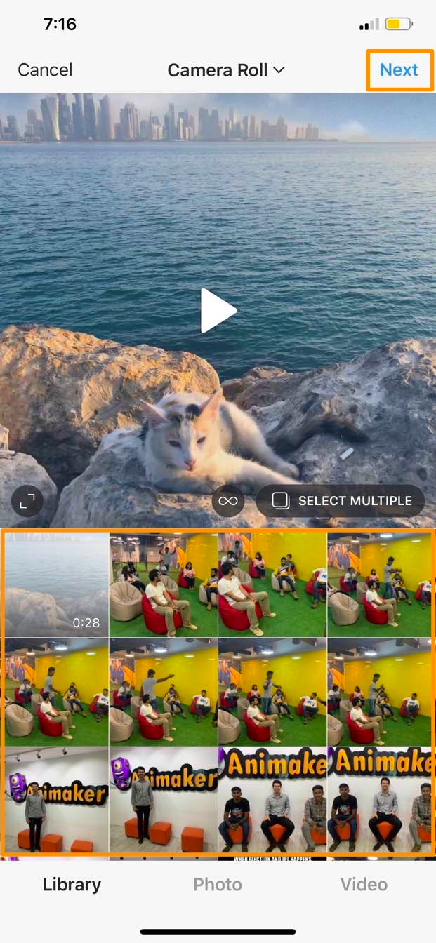 Next button camera roll