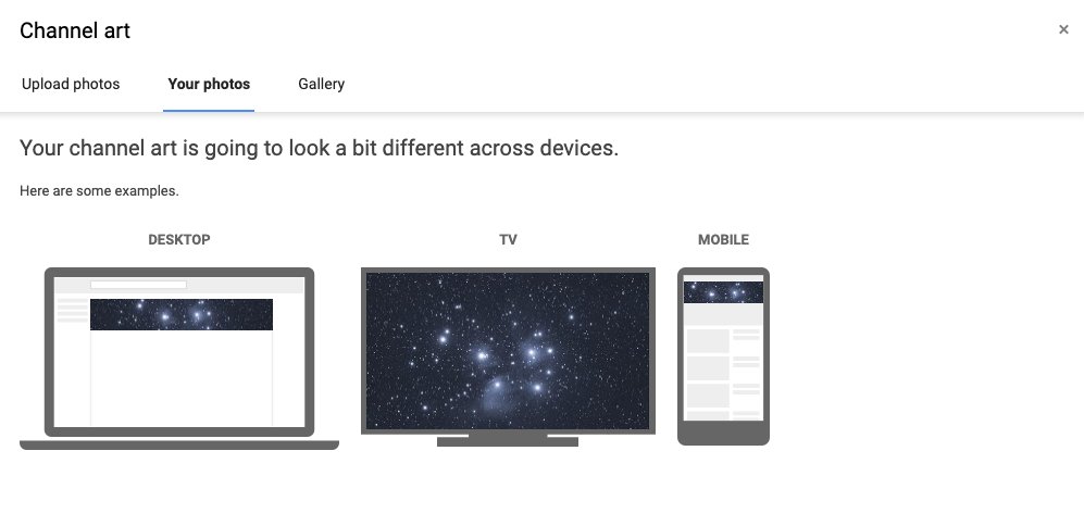 YouTube banner preview across multiple devices