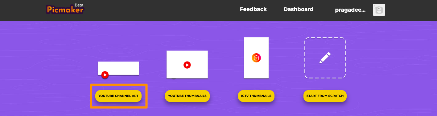 YouTube channel art button Picmaker dashboard