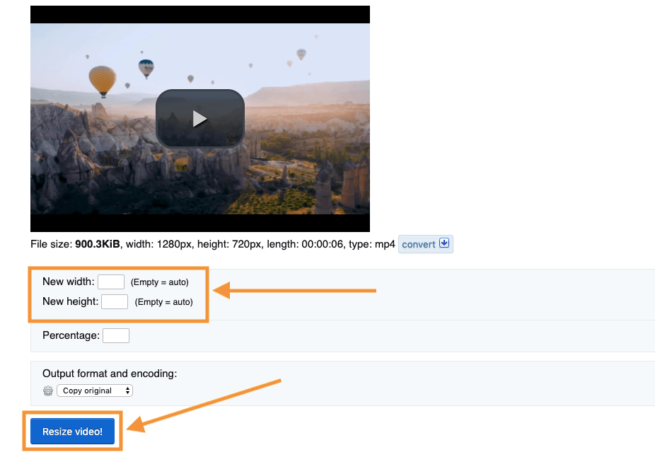 Enter width and height you want to resize video to