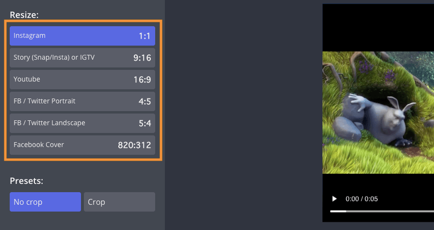 Pick dimensions for an instagram video type