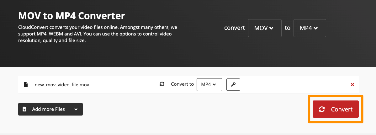 Click Convert to start converting MOV video to MP4