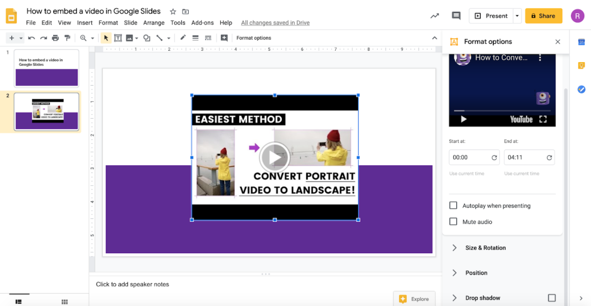 how to embed a youtube video in google slides