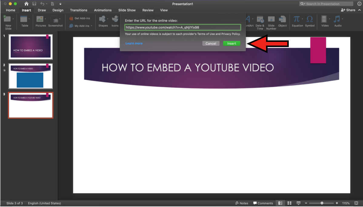 embed youtube video in PowerPoint