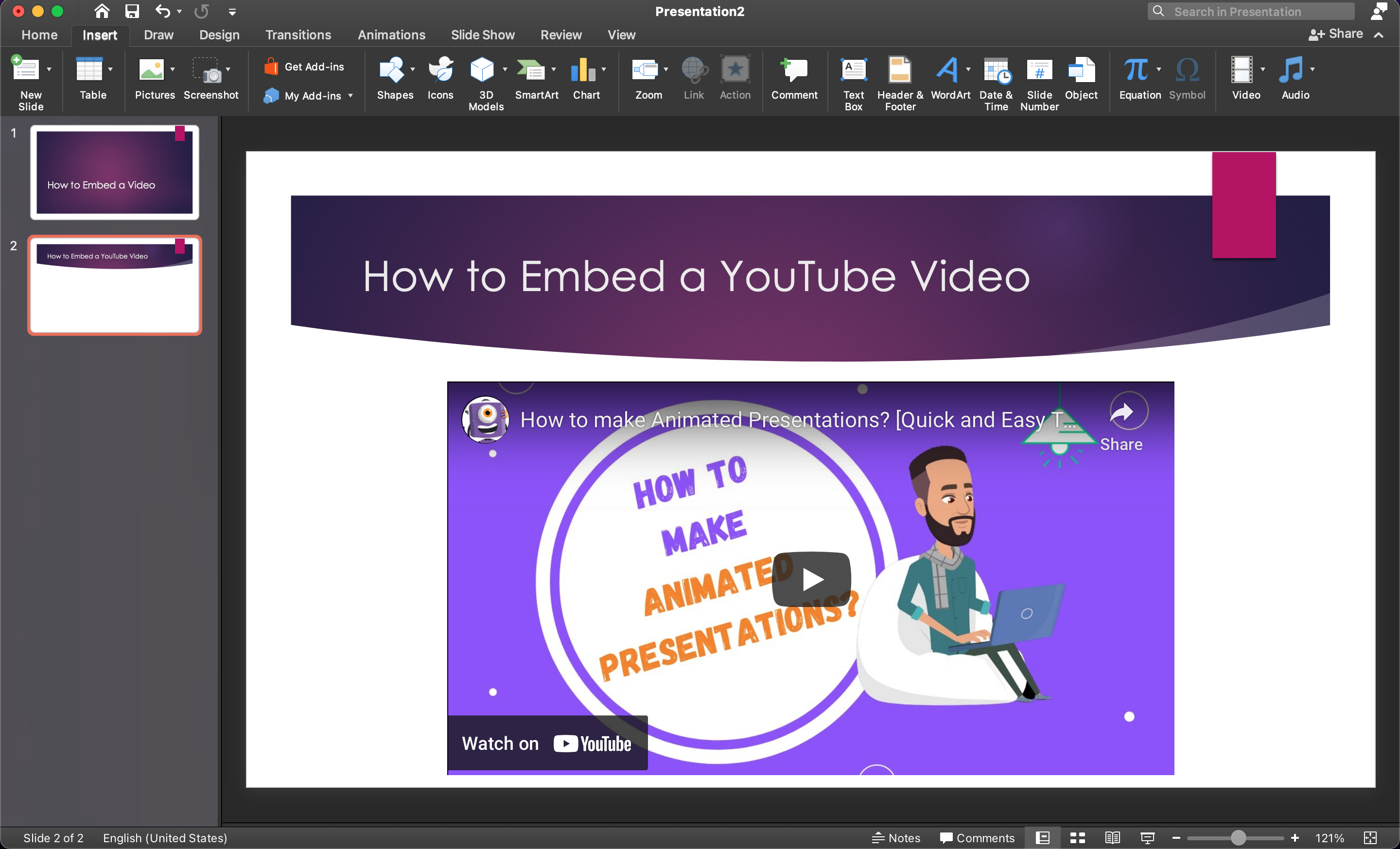 how to embed a youtube video in powerpoint mac 