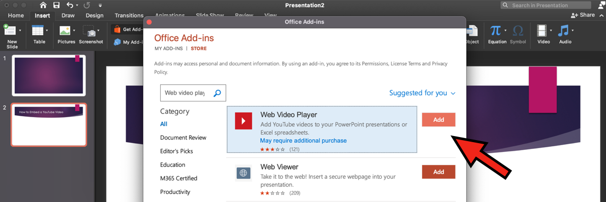 how to embed a youtube video in powerpoint mac 