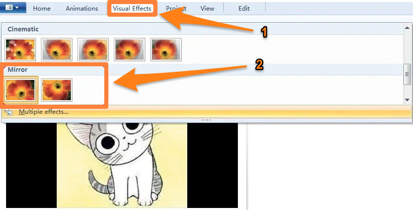 Go to Visual Effects tab and choose Mirror Horizontally or Mirror Vercially