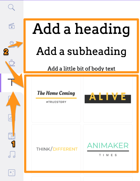 go to text tab and add text size or premade text animation