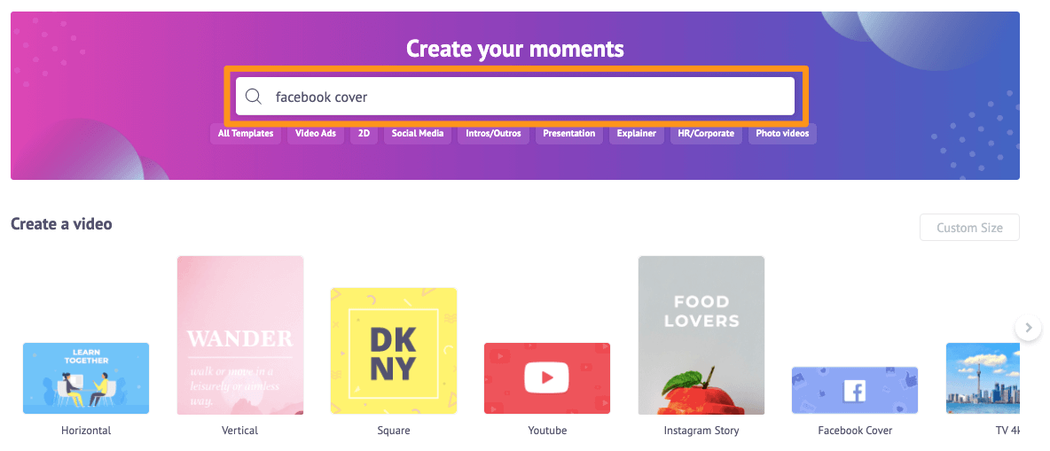 search for facebook cover video templates