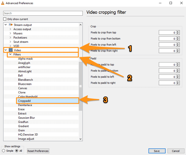 video and filters and croppadd filter on windows