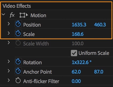 click motion and position or scale