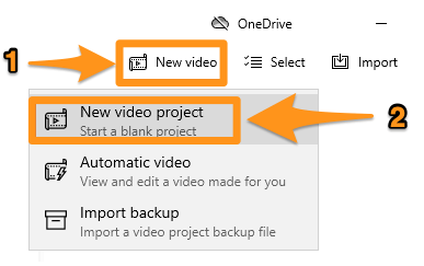 click new video and select new video project