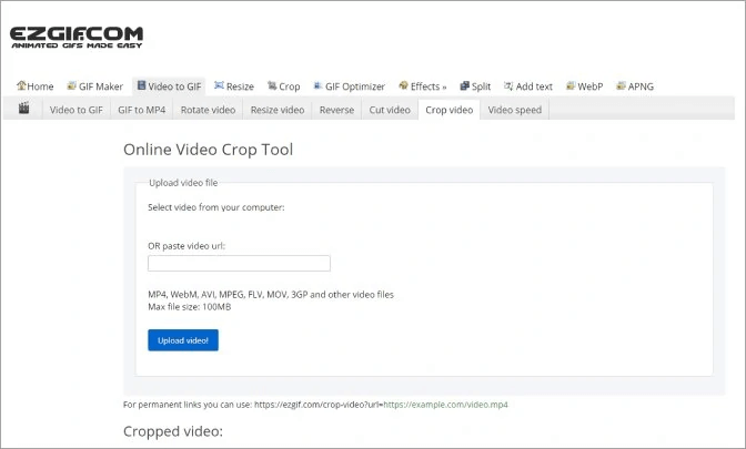 ezgif online video crop tool