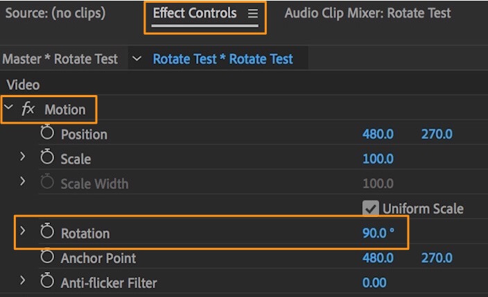 find rotation under motion dropdown