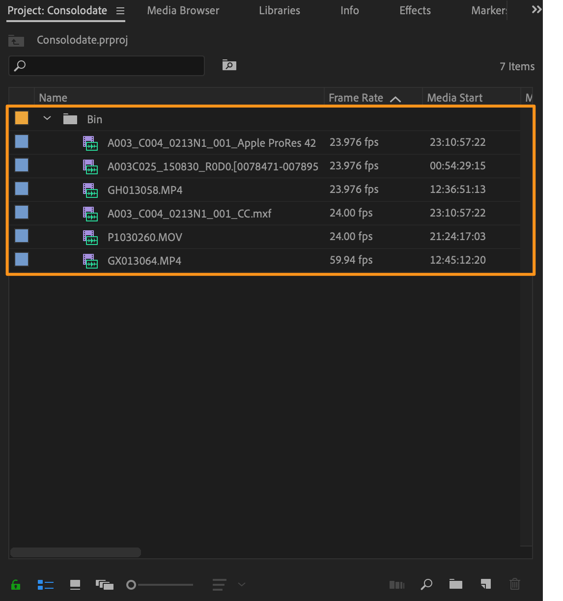 find the imported video in project panel