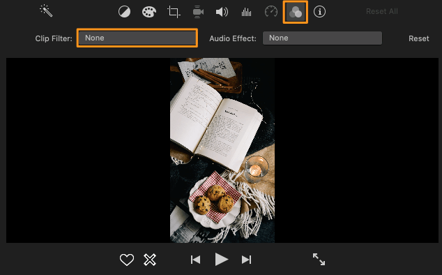 go to clip filter and audio effects and click none dropdown