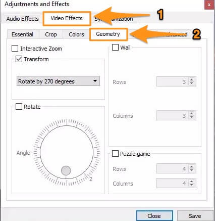 go to video effects and geometry