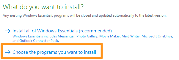 select choose the programs you want to install