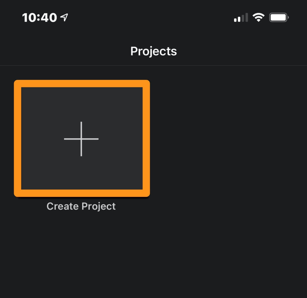 tap create project button