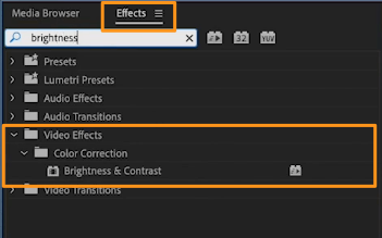 go to video effects and color correction and brightness & contrast