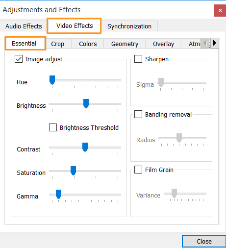 go to video effects and essential