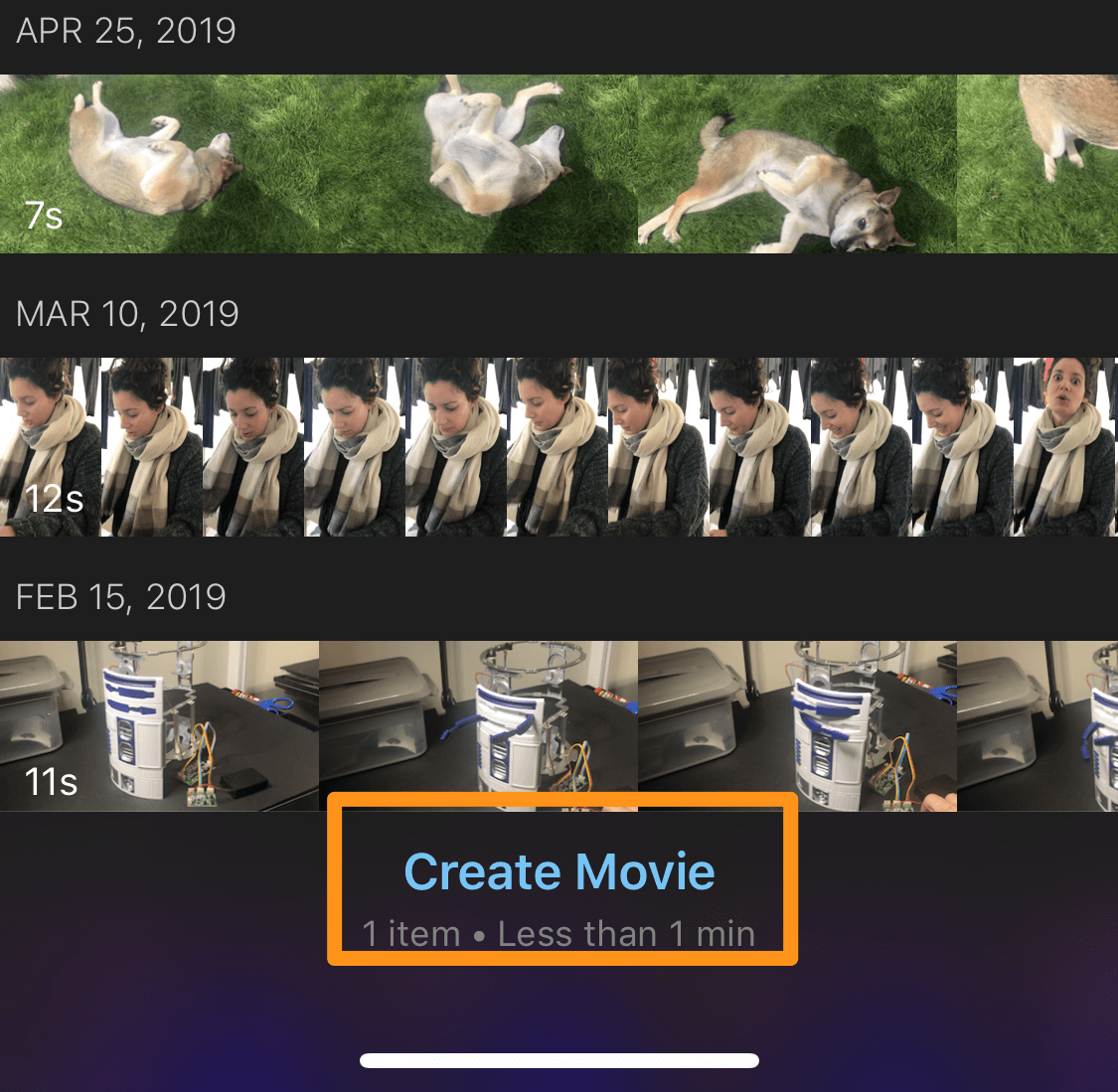 tap create movie