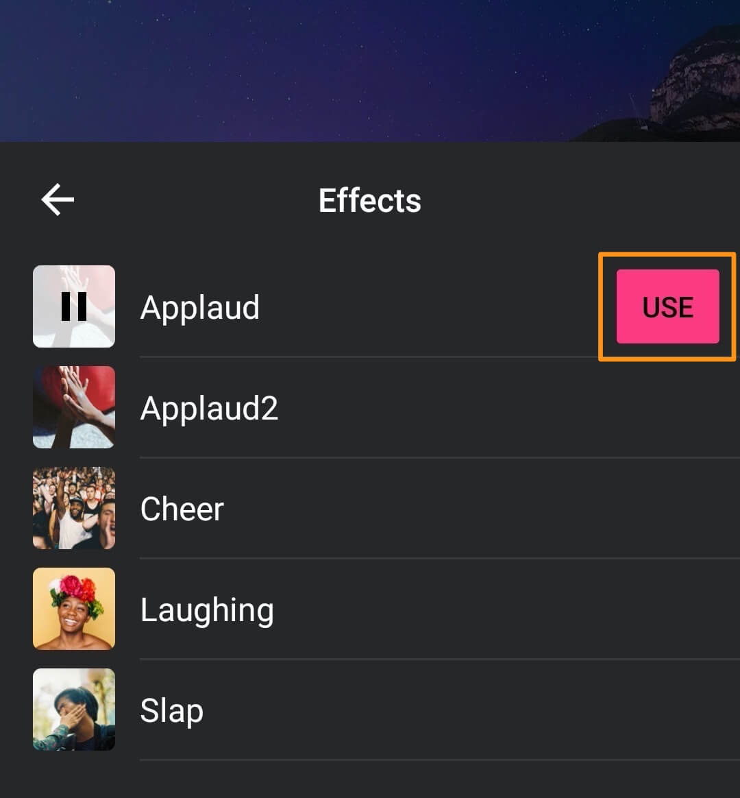 tap use to use the sound effect in video