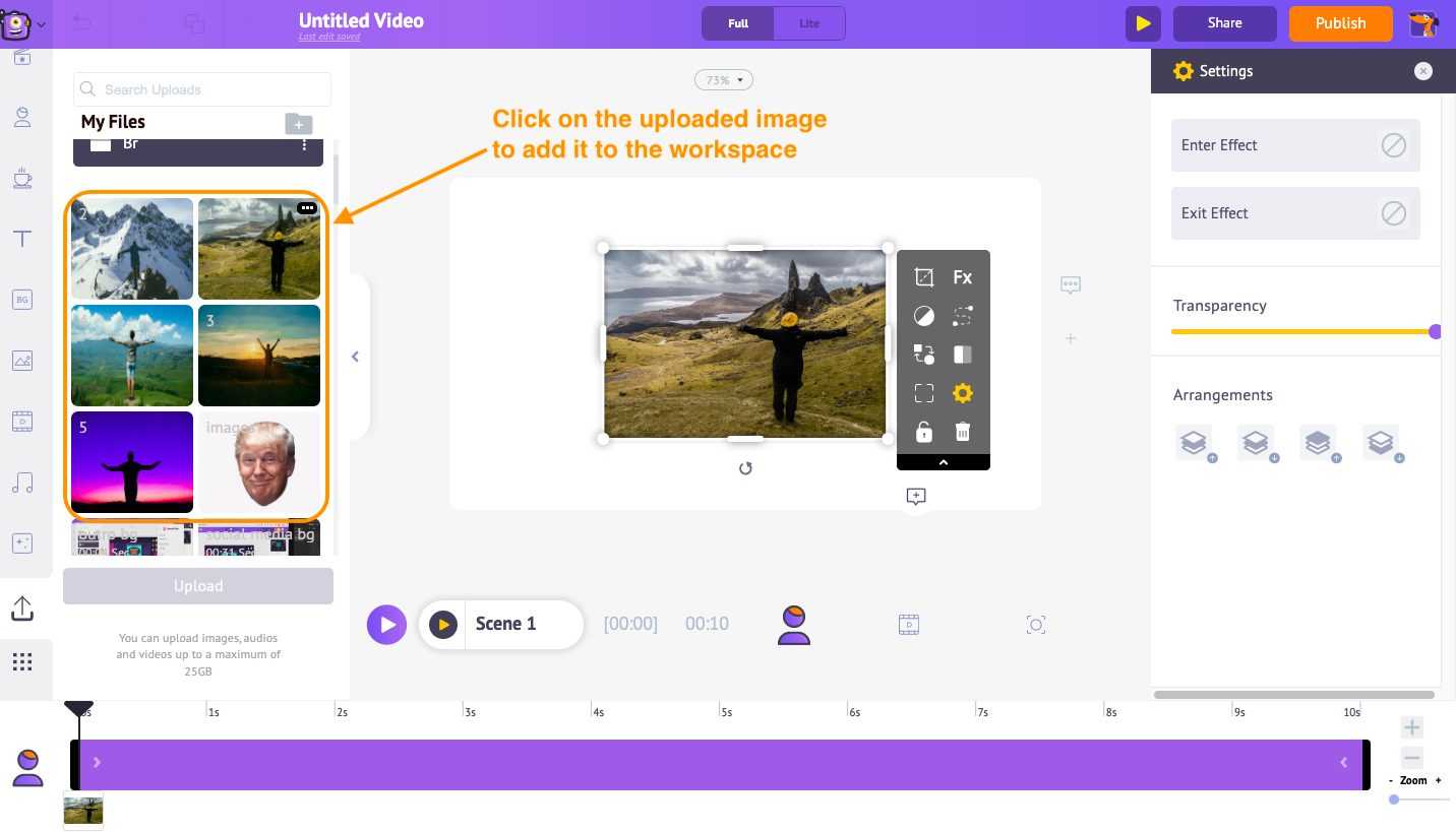 Now select the uploaded image to add it to the workspace.