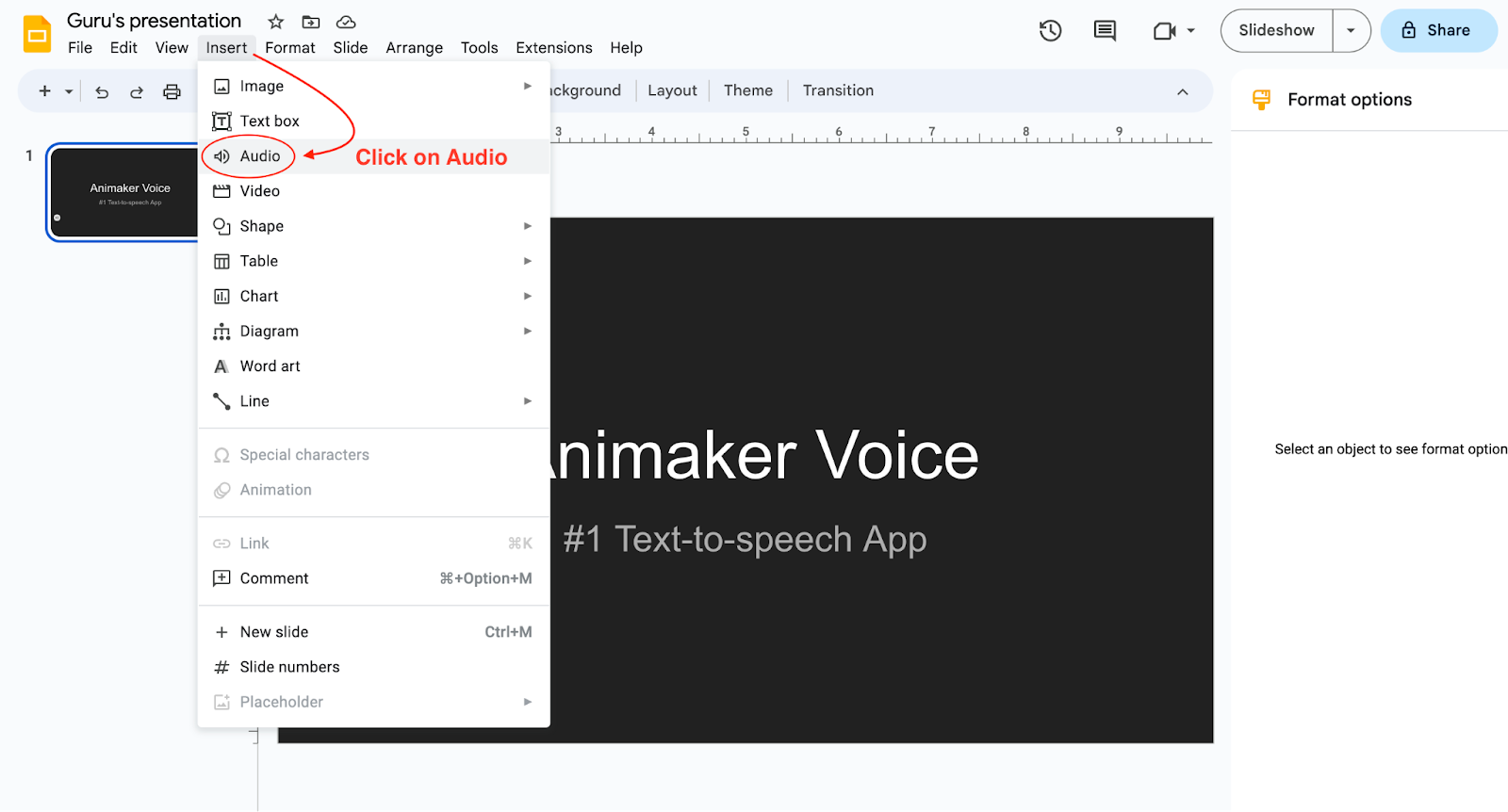 how to make text to speech on google slides
