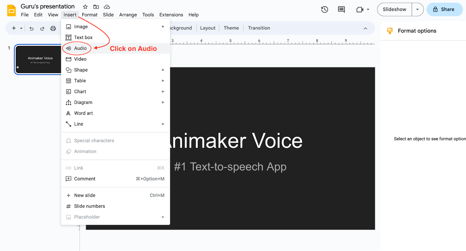 google presentation voice over