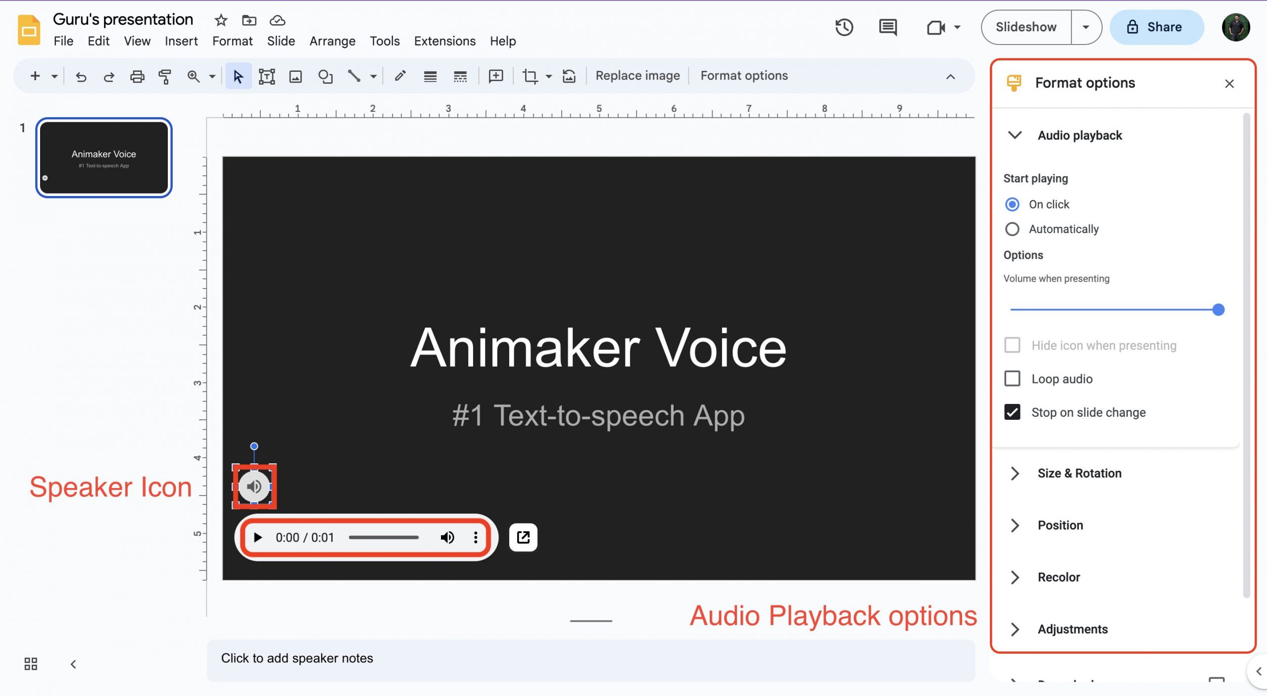 how to make text to speech on google slides