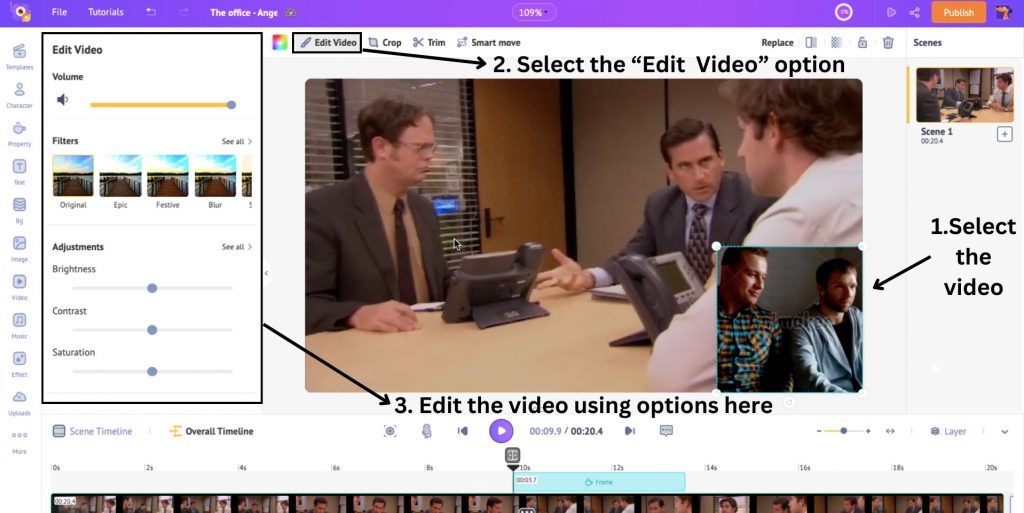 Edit the second video with available options 