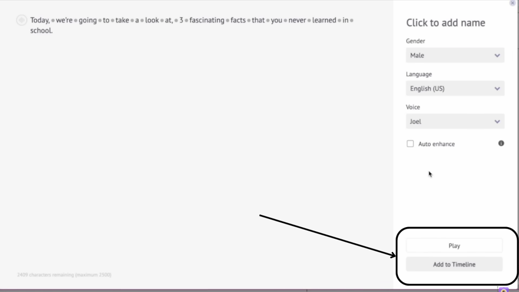 play and add to timeline the voiceover