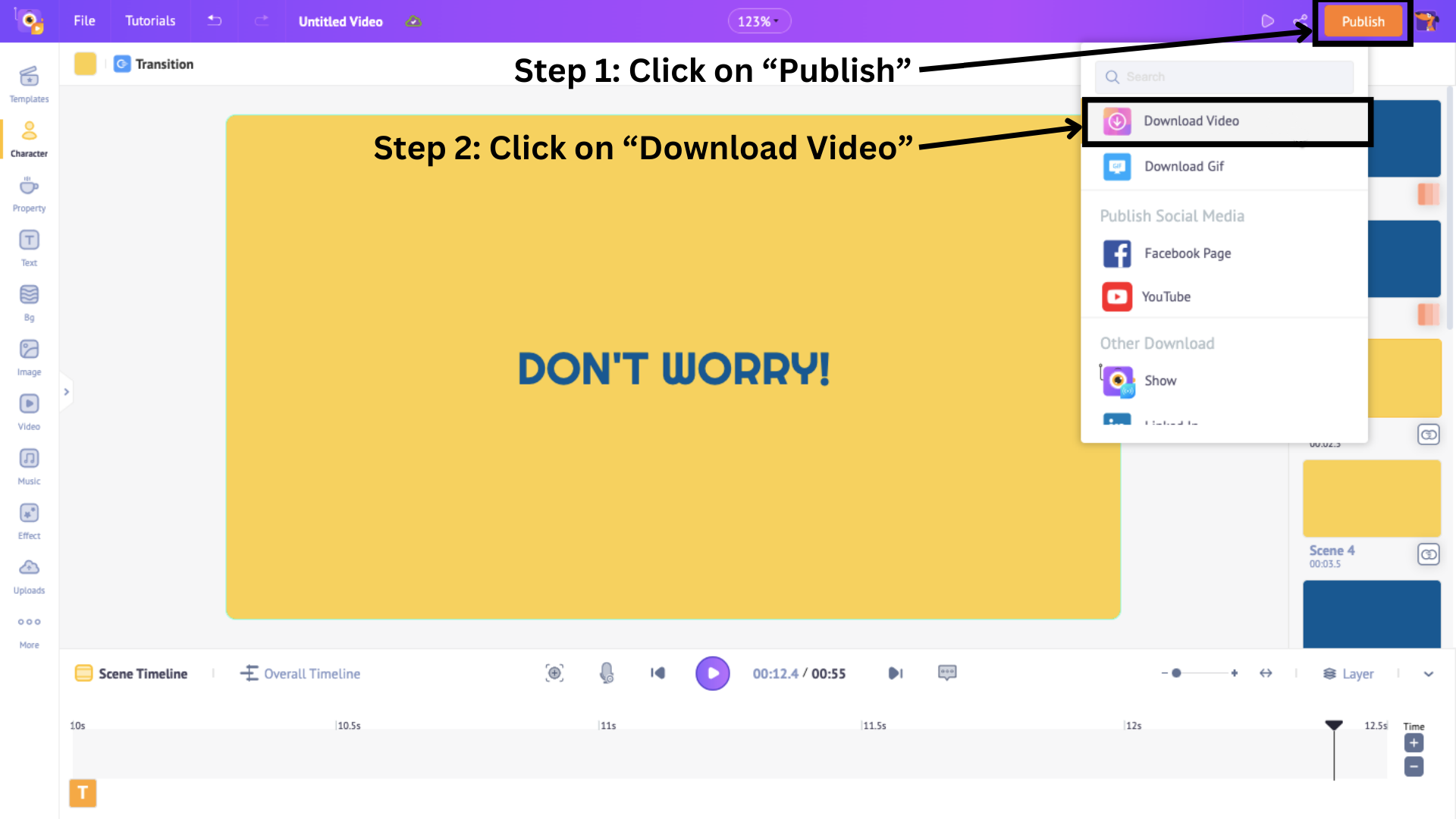 click on publish and download video