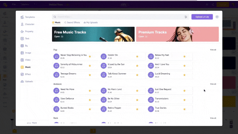 browse through music and hover to preview