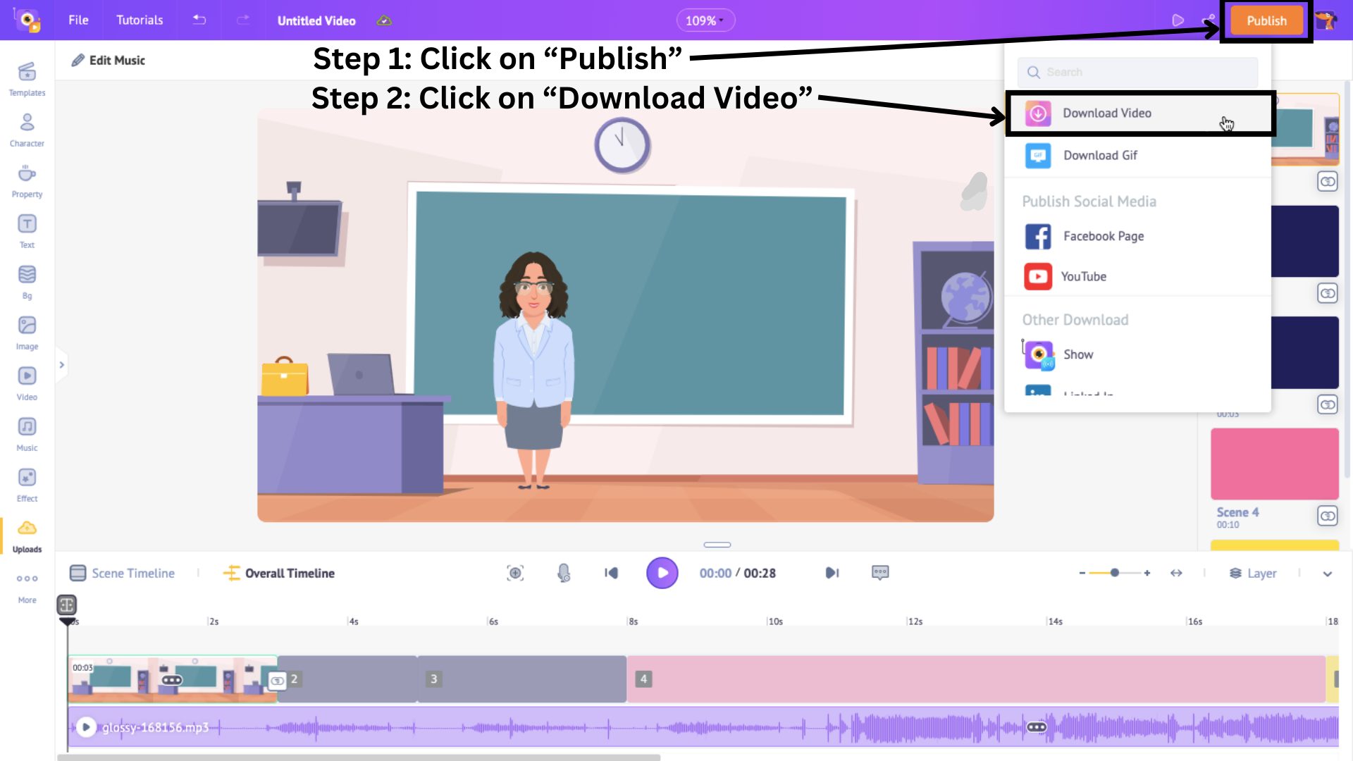 click publish and download video