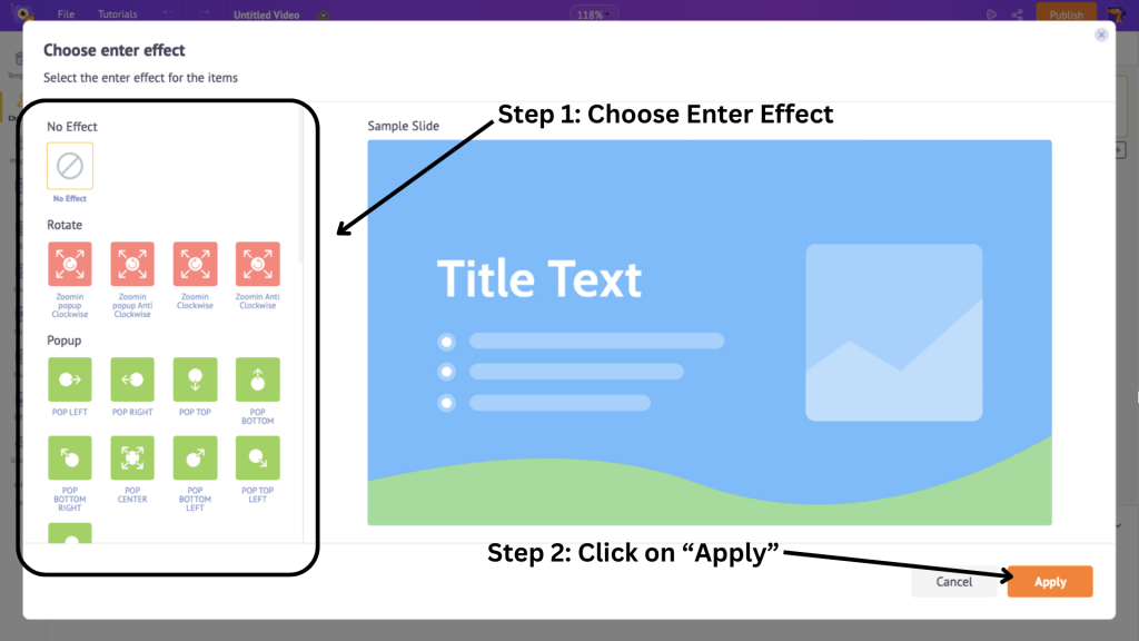 choose the enter effect