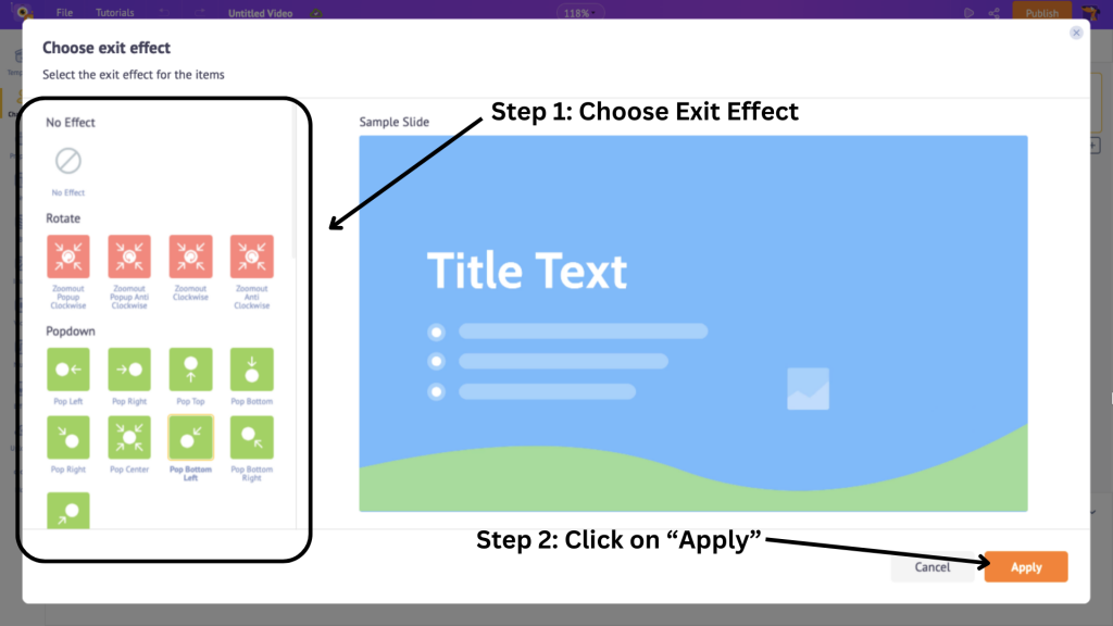 choose the exit effect