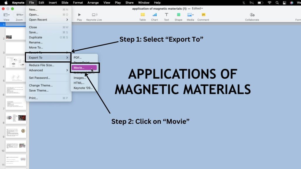 click on export to and select imovie