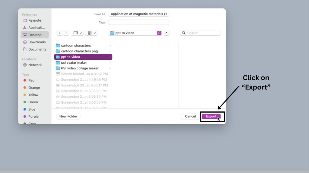 choose a destination folder and click export